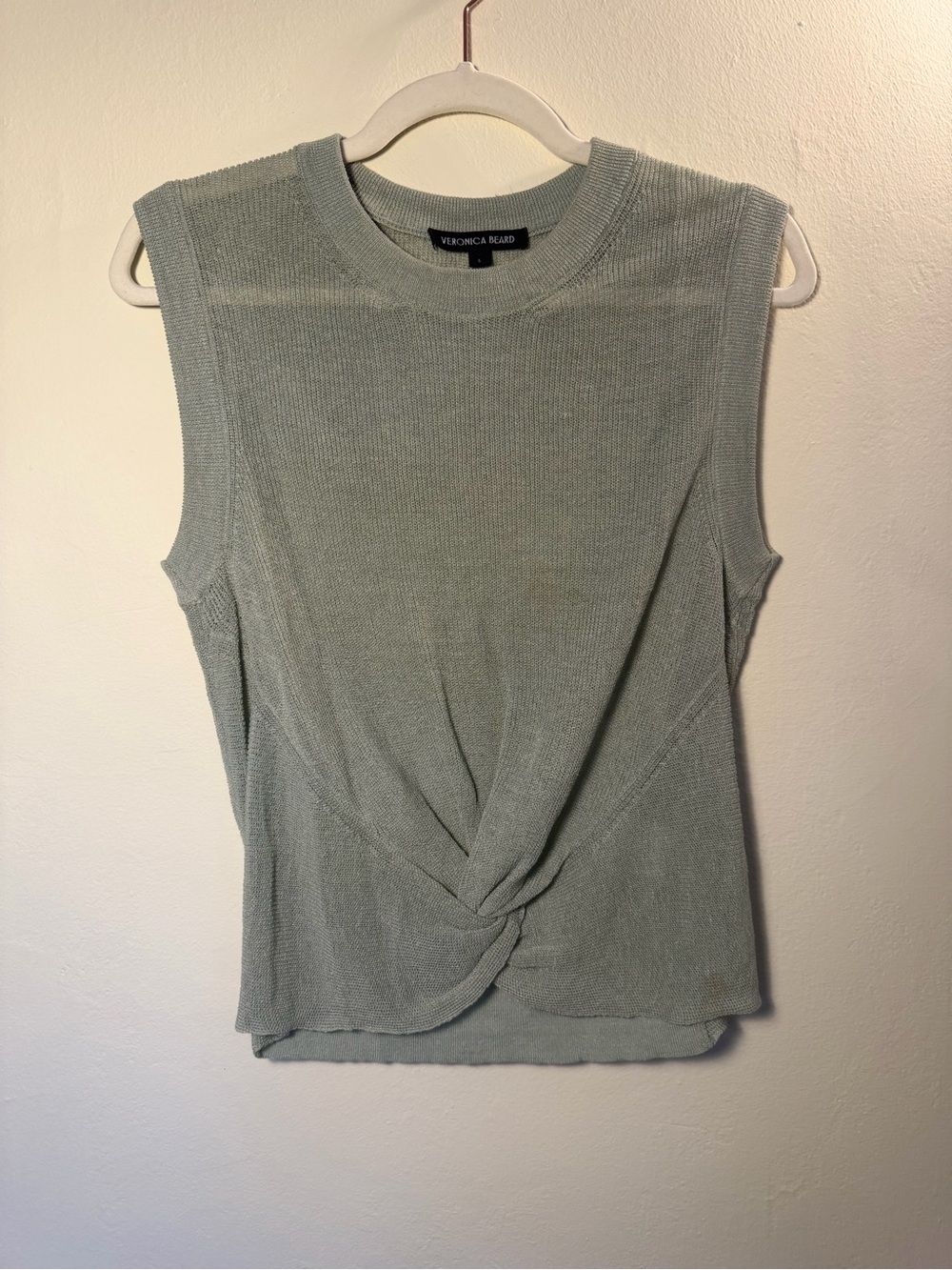 Veronica Beard Light Sage Twist-Front Sleeveless Knit Tank